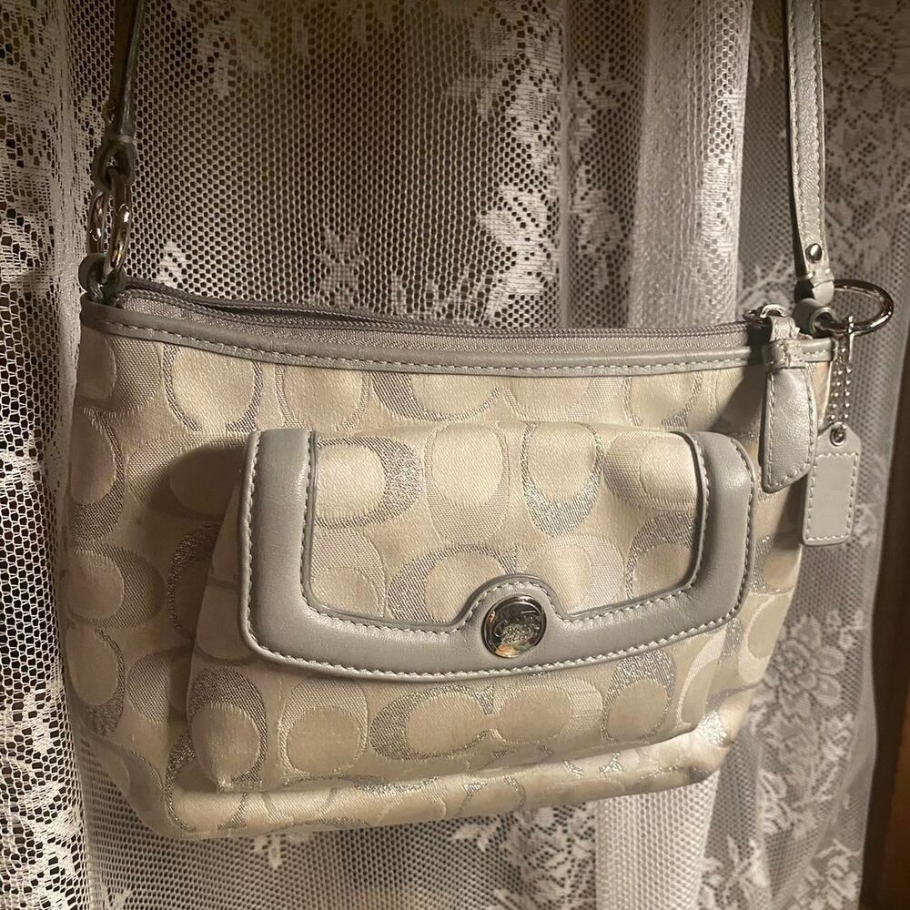 Coach Women's Silver and White Bag